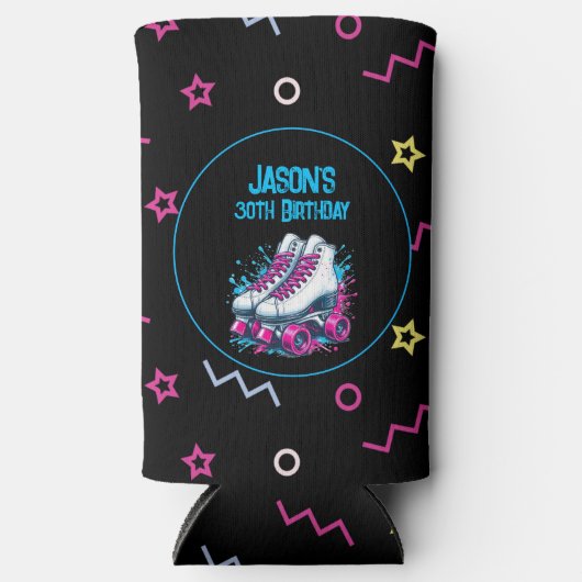 Retro 90's Rolschaatsen Verjaardagsfeest Seltzer Blikjeskoeler (Voorkant)