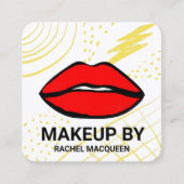 Retro 90's Rood Geel Geometrische Lippen Make-up Vierkante Visitekaartje (Voorkant)