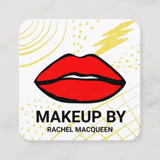 Retro 90's Rood Geel Geometrische Lippen Make-up Vierkante Visitekaartje (Voorkant)
