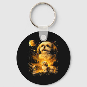 Retro 90s Shih Tzu die huilt naar de maan Funny ho Sleutelhanger