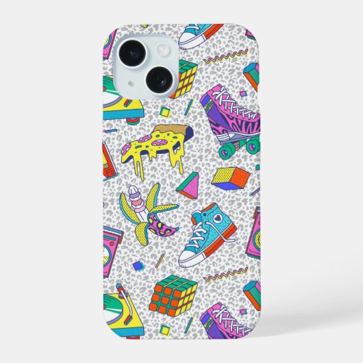 Retro 90s Skate Party Patroon iPhone 15 Case (Achterkant)
