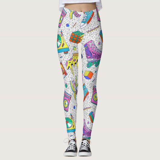Retro 90s Skate Party Patroon Leggings (Voorkant)