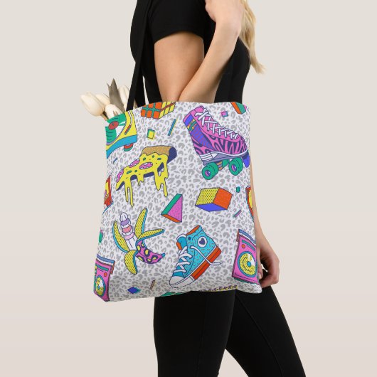 Retro 90s Skate Party Patroon Tote Bag (Dichtbij)