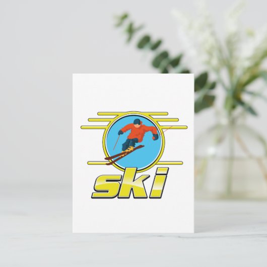 Retro 90s ski logo briefkaart (Staand voorkant)
