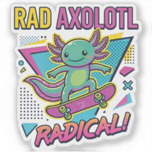 Retro 90s stijl Axolotl Skateboard Rad neon Sticker