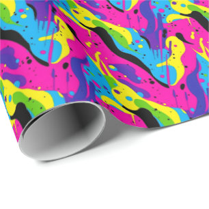 Retro 90s tegelpatroon feestje  cadeaupapier