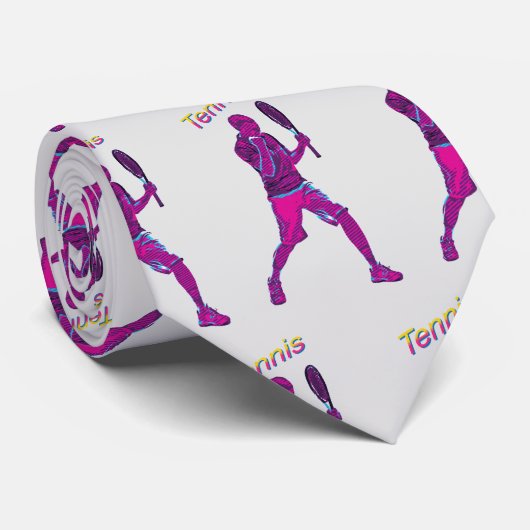 Retro 90s Tennis Player Pattern Stropdas (Opgerold)