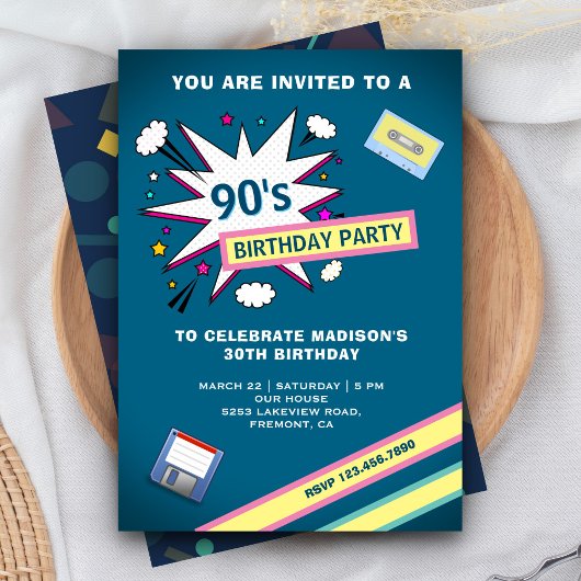 Retro 90's Thema Verjaardagsfeestje Kaart
