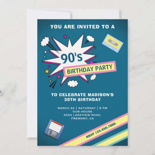 Retro 90's Theme Birthday Party Kaart (Voorkant)