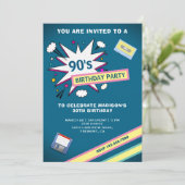 Retro 90's Theme Birthday Party Kaart (Staand voorkant)