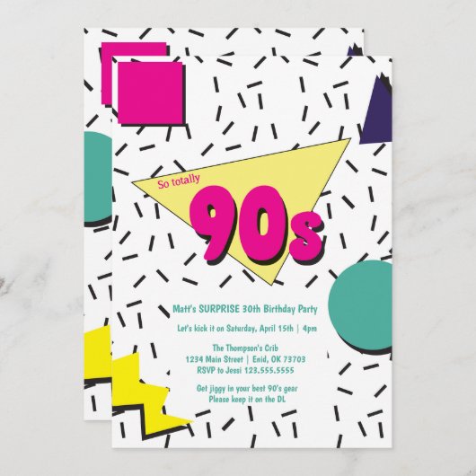 Retro 90s Uitnodiging Blok Thema (Voorkant / Achterkant)