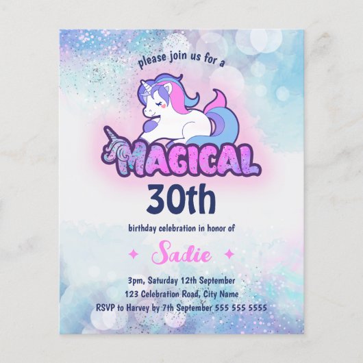 Retro 90s Unicorn 30th Birthday Uitnodiging Flyer (Voorkant)