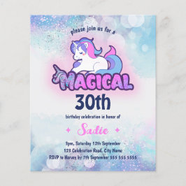 Retro 90s Unicorn 30th Birthday Uitnodiging Flyer