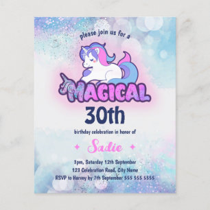 Retro 90s Unicorn 30th Birthday Uitnodiging Flyer