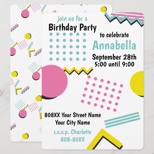 Retro 90s Verjaardag Nostalgie Memphis Patroon Kaart (Voorkant / Achterkant)