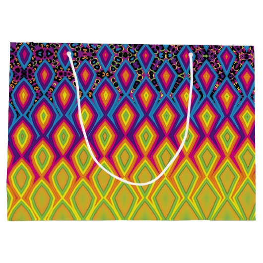 Retro 90s Vibrant Neon Colour Abstract Pattern Pla Groot Cadeauzakje (Achterkant)