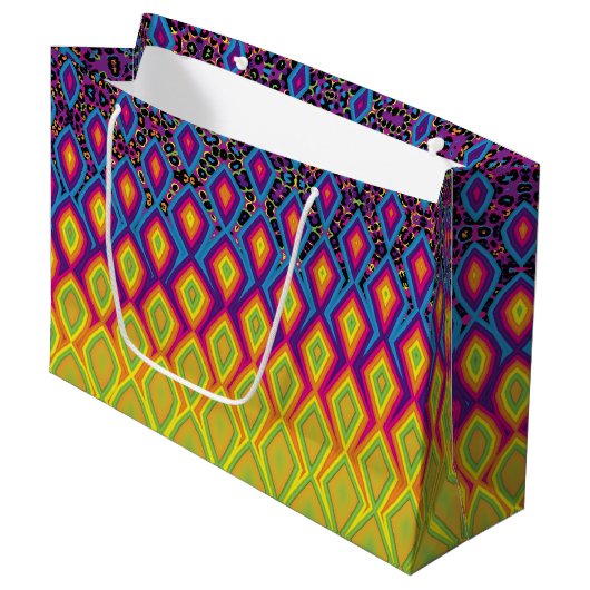 Retro 90s Vibrant Neon Colour Abstract Pattern Pla Groot Cadeauzakje (Voorkant Gekanteld)