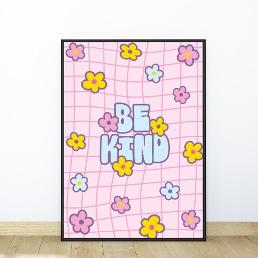 Retro 90s Wees Aardig Bloem Grid Patroon Perfect Poster