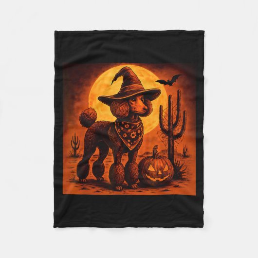 Retro 90s Westerse Cowboy Poodle Hond Halloween Fleece Deken (Voorkant)