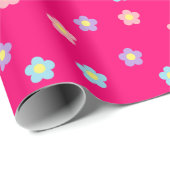 Retro 90s Y2k Pastel Flowers Hot Pink Cadeaupapier (Rol Hoek)