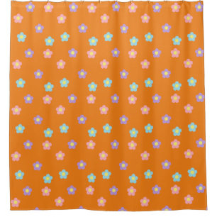 Retro 90s Y2k Pastel Flowers Oranje Dorm Douchegordijn