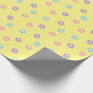 Retro 90s Y2k Pastel Flowers Yellow Cadeaupapier