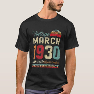 Retro 92nd Birthday 92 Years Old March 1930 Vintag T-shirt