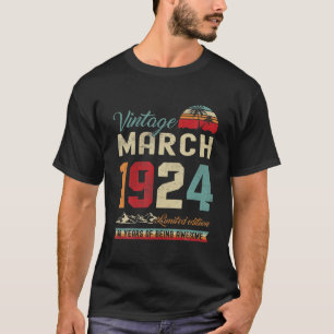 Retro 98e verjaardag 98 jaar oud in maart 1924 Vin T-shirt