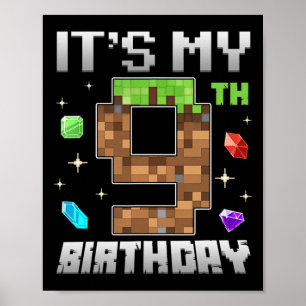 Retro 9e verjaardag jongen level 9 videospel Pixel Poster