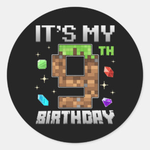 Retro 9e verjaardag jongen level 9 videospelletje ronde sticker