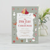 Retro 9th Day of Christmas Cute Mid-Century Xmas Kaart (Staand voorkant)