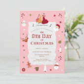 Retro 9th Day of Christmas Cute Mid-Century Xmas Kaart (Staand voorkant)