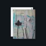 Retro A Boat and a Bird Black White Blue  Briefkaart<br><div class="desc">A collage made and photographed by Angelandspot in the year 2026 with vintage images from a magazine of a person in a boat and a bird on a branch</div>