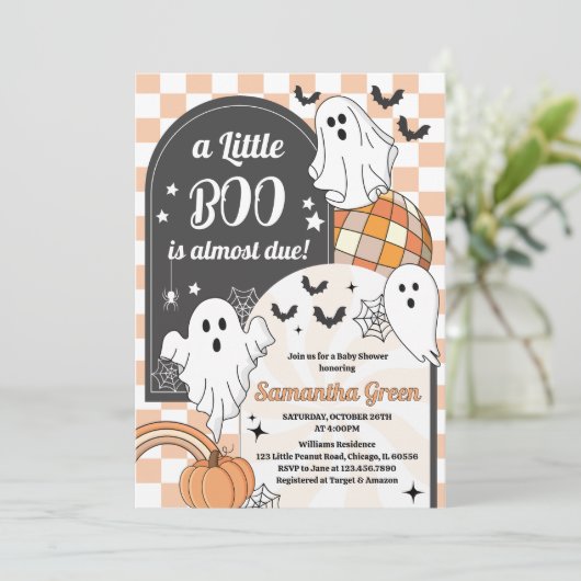 Retro A Little Boo Halloween Baby shower Kaart (Staand voorkant)