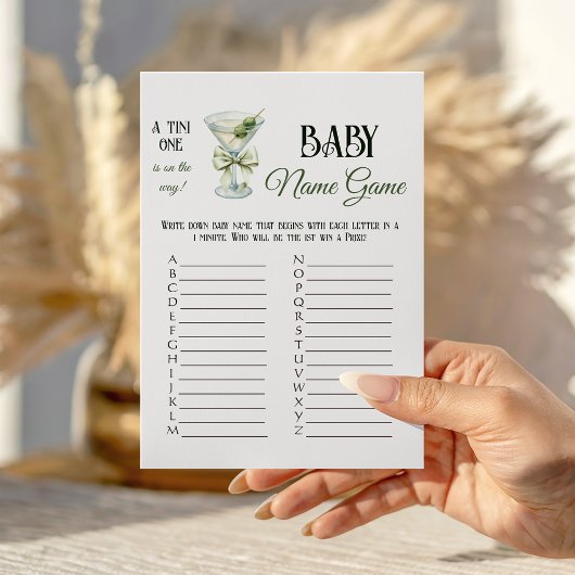 Retro A Tini One Martini Baby Shower Name Game Notitiekaartje