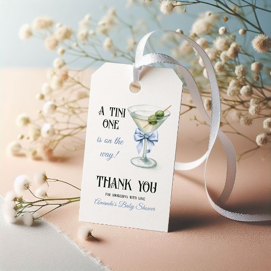Retro A Tini One Martini Blauwe Strik Jongen Baby Cadeaulabel