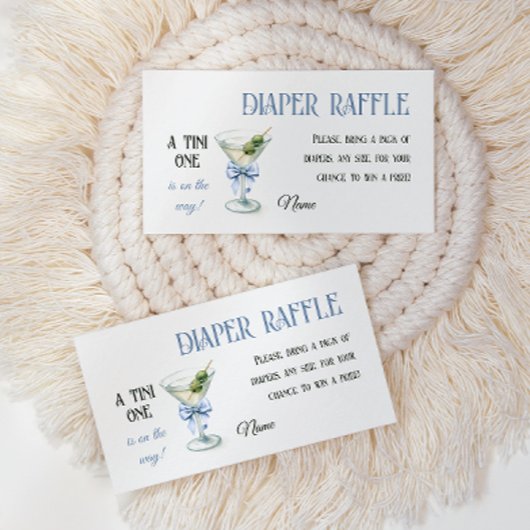 Retro A Tini One Martini Blue Bow Boy Baby Shower Informatiekaartje