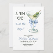 Retro A Tini One Martini Blue Bow Boy Baby shower Kaart (Voorkant)