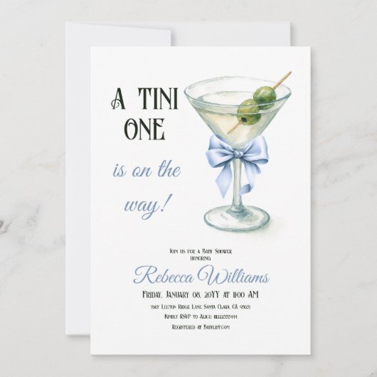 Retro A Tini One Martini Blue Bow Boy Baby shower Kaart (Voorkant)
