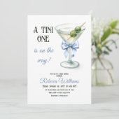 Retro A Tini One Martini Blue Bow Boy Baby shower Kaart (Staand voorkant)