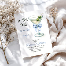 Retro A Tini One Martini Blue Bow Boy Baby shower