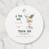 Retro A Tini One Martini Pink Bow Girl Baby Shower Bedankjes Labels (Voorkant)