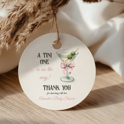 Retro A Tini One Martini Pink Bow Girl Baby Shower Bedankjes Labels