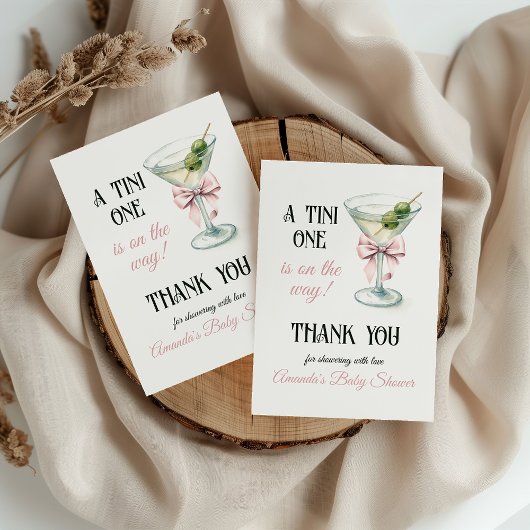 Retro A Tini One Martini Pink Bow Girl Baby Shower Bedankkaart