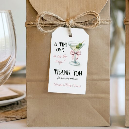 Retro A Tini One Martini Pink Bow Girl Baby Shower Cadeaulabel