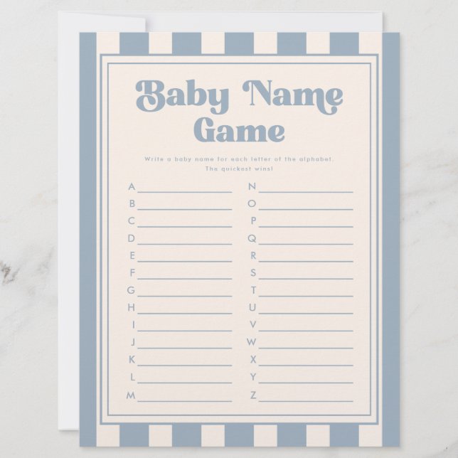 Retro A-Z Babynamen Gestreepte Blauwe Shower Spell (Voorkant)