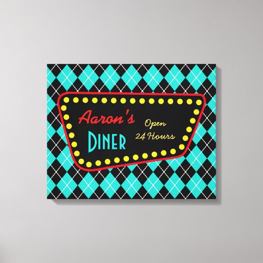 Retro Aangepaste Diner Tekenkunst Canvas Afdruk (Voorkant)