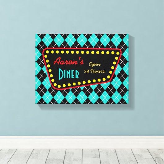 Retro Aangepaste Diner Tekenkunst Canvas Afdruk (Insitu (Houten vloer))