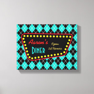 Retro Aangepaste Diner Tekenkunst Canvas Afdruk