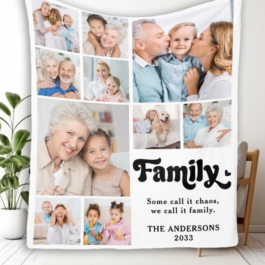 Retro Aangepaste Familie Gepersonaliseerde 10 Foto Fleece Deken